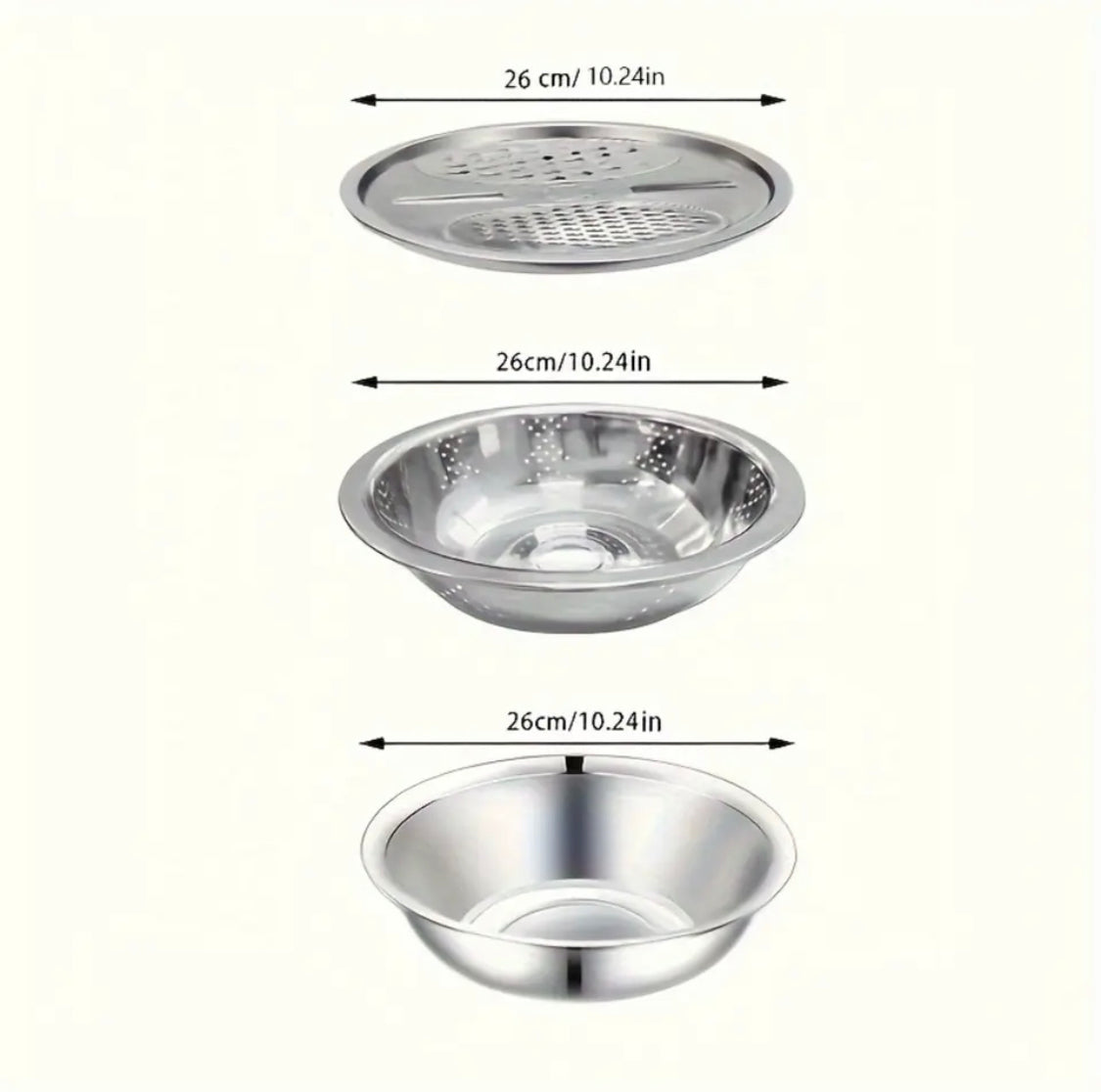 Stainless Steel 3 in 1 Colanders Basin, Multifunctional Vegetable Slicer Graters, Thickened Drainage Basin Stainless Steel 3 in 1 Colanders Basin, Multifunctional Vegetable Slicer Graters, Thickened Drainage Basin